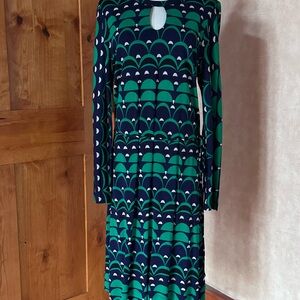 Banana Republic Green and Navy Geometric Long Sleeve Midi Dress